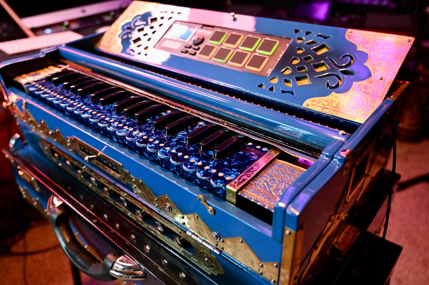 Ocean Blue 3X 9-Reed Harmonium – Custom Handmade by Jamal Studio