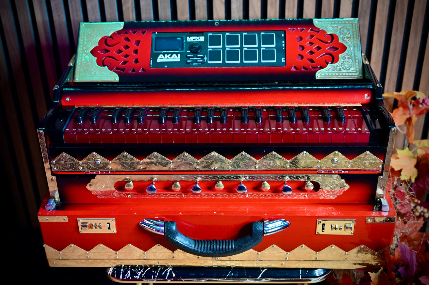 Dark Red 2X Harmonium with Built-In Sampler — 550 Wave Taals Edition | Handcrafted by Jamal Music Store