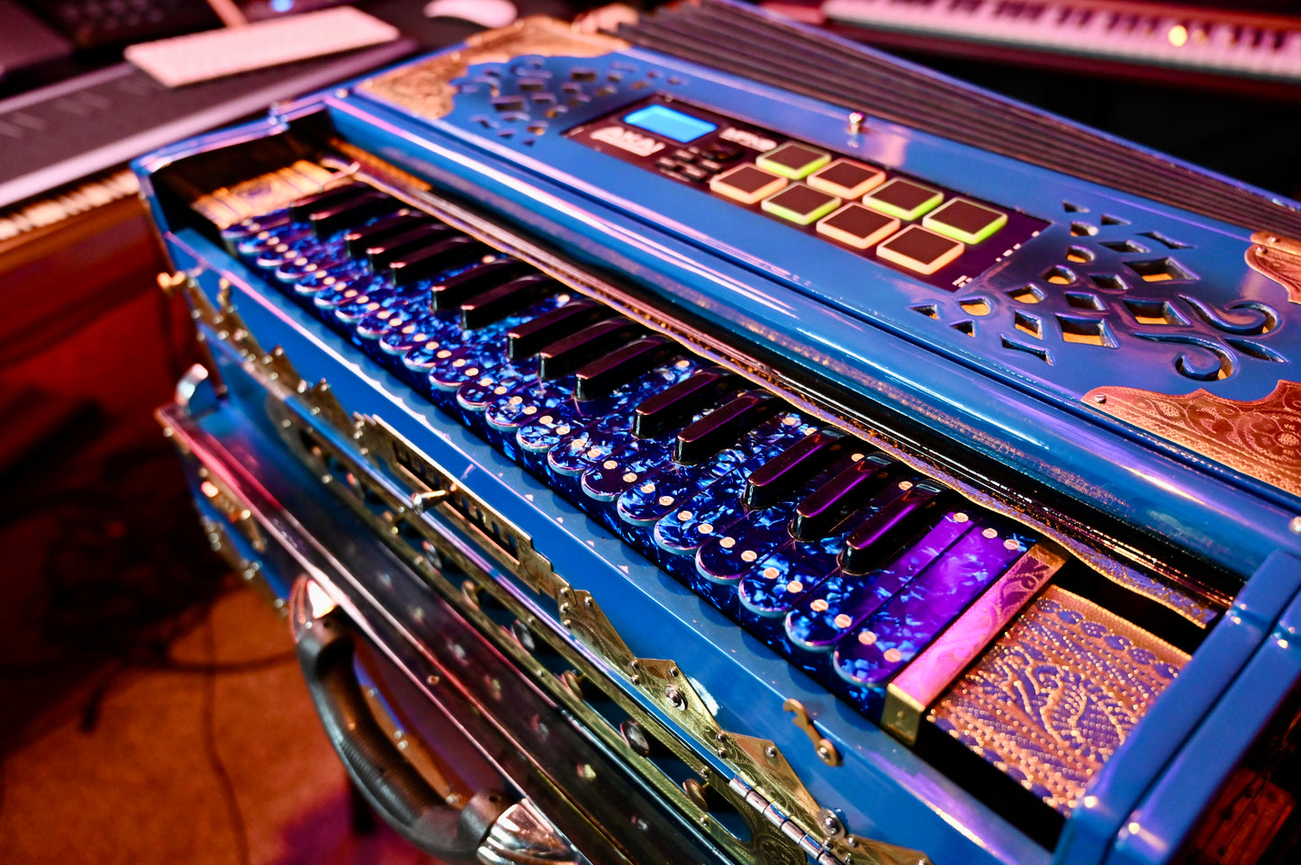 Ocean Blue 3X 9-Reed Harmonium – Custom Handmade by Jamal Studio