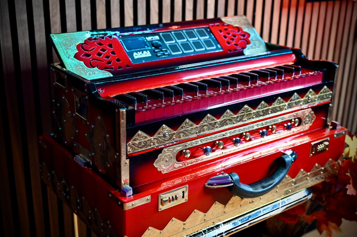 Dark Red 2X Harmonium with Built-In Sampler — 550 Wave Taals Edition | Handcrafted by Jamal Music Store