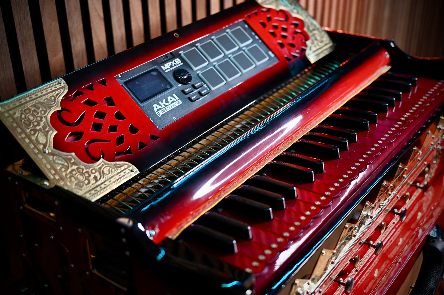 Dark Red 2X Harmonium with Built-In Sampler — 550 Wave Taals Edition | Handcrafted by Jamal Music Store