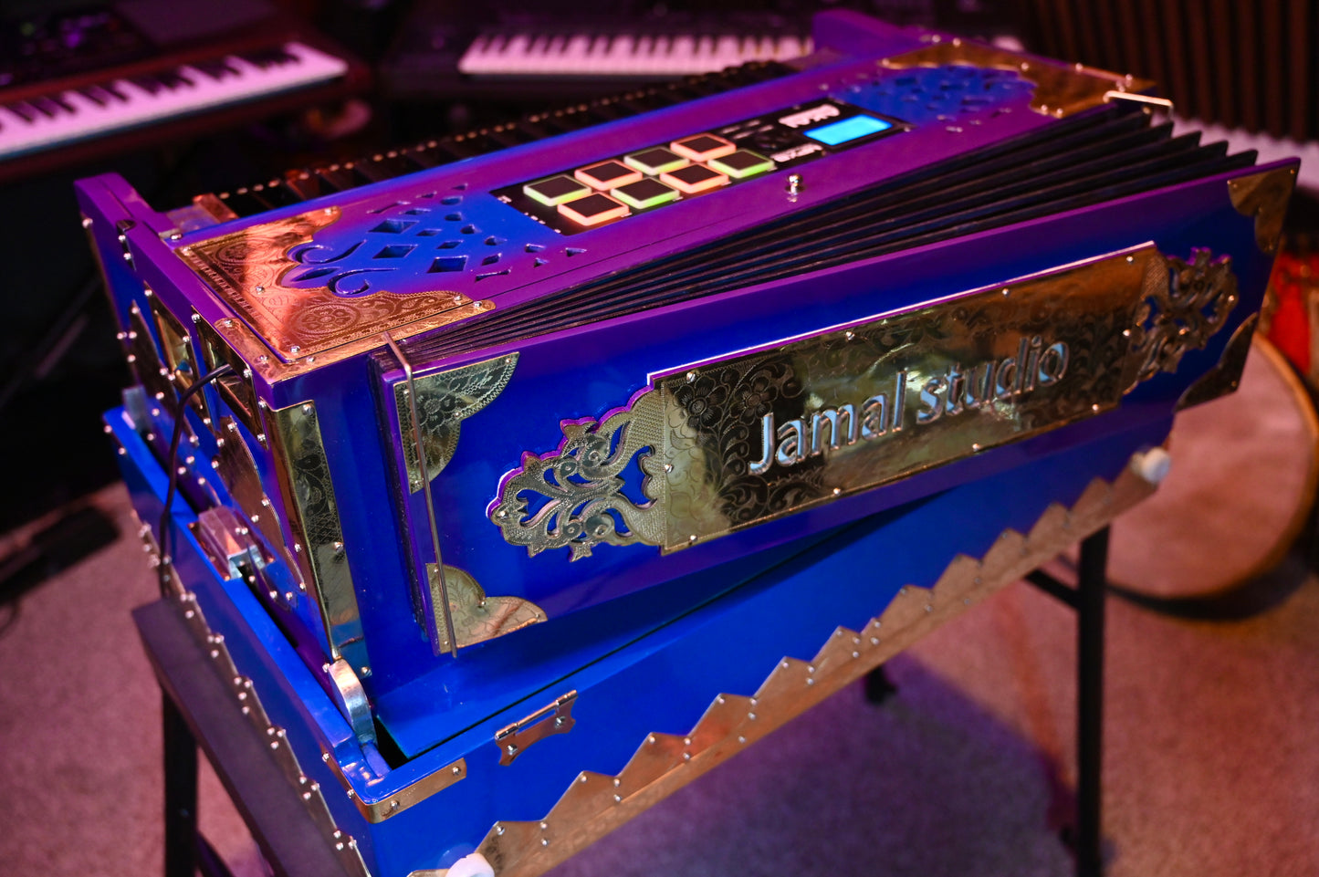 Purple Blue 3X 9-Reed Harmonium – Custom Handmade by Jamal Studio
