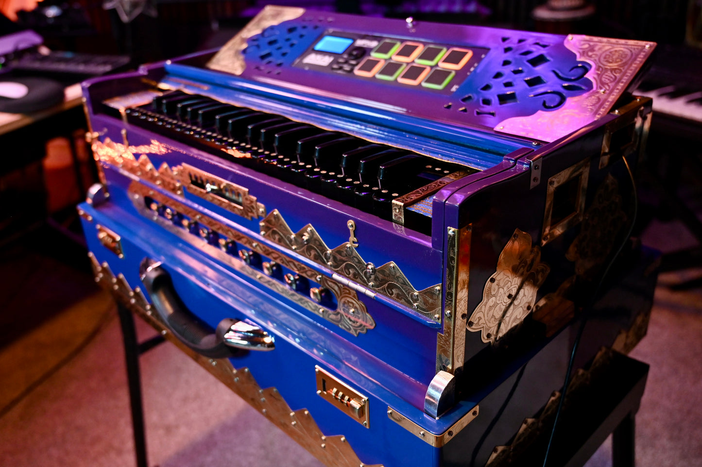 Purple Blue 3X 9-Reed Harmonium – Custom Handmade by Jamal Studio
