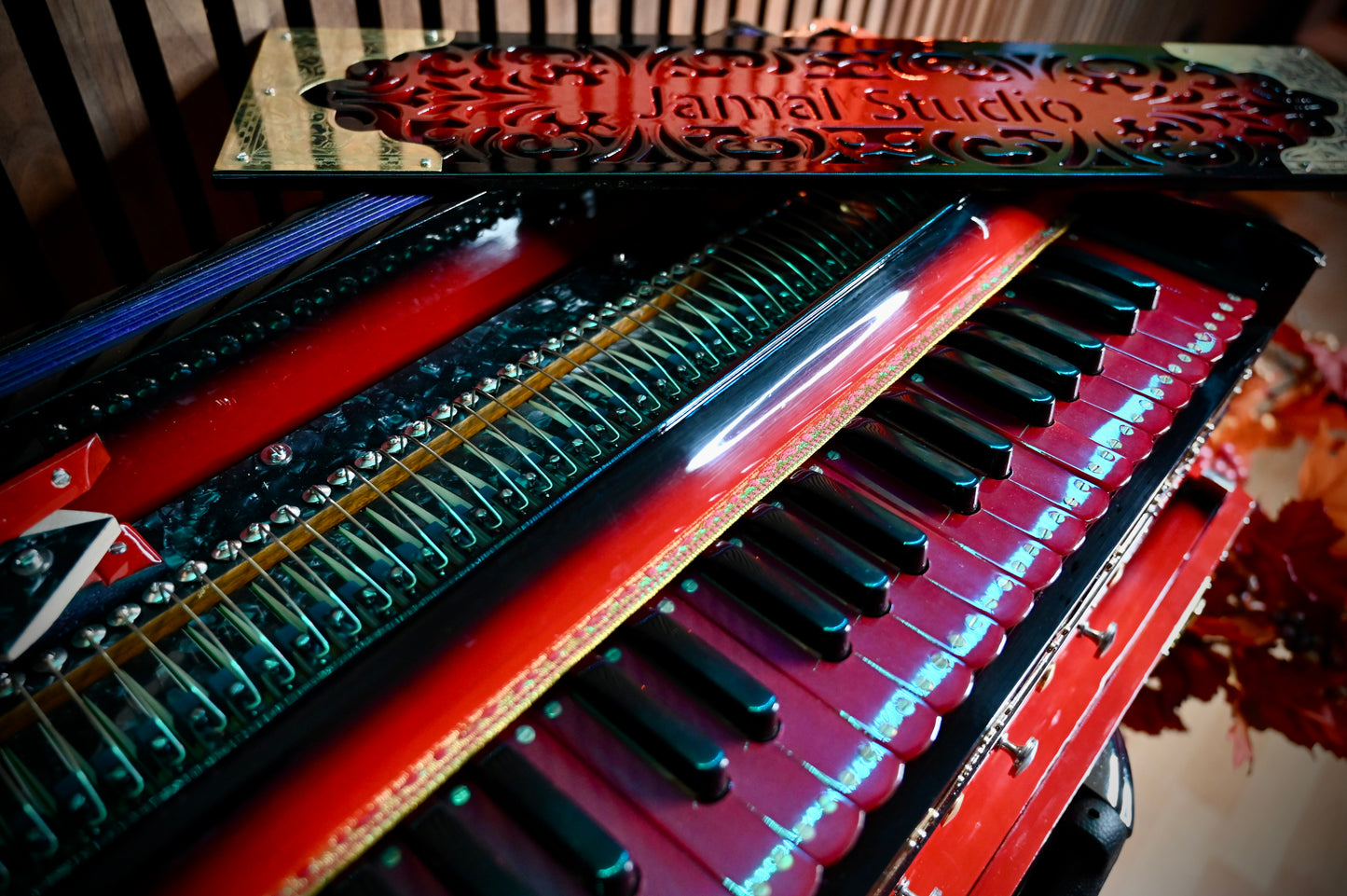 Dark Red 2-Line Handcrafted Harmonium – Jamal Music Store Qawwali Edition