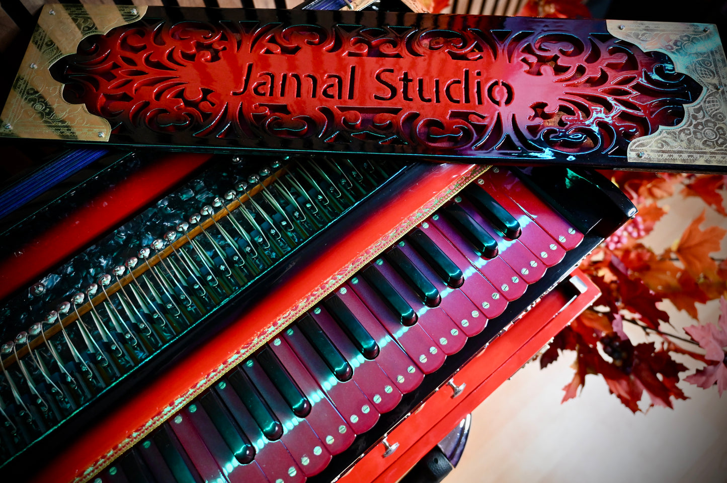 Dark Red 2-Line Handcrafted Harmonium – Jamal Music Store Qawwali Edition