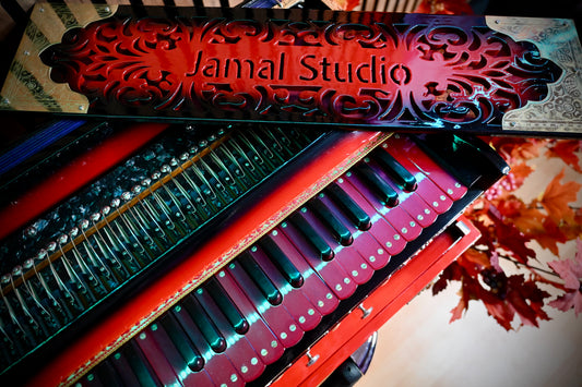Dark Red 2-Line Handcrafted Harmonium – Jamal Music Store Qawwali Edition
