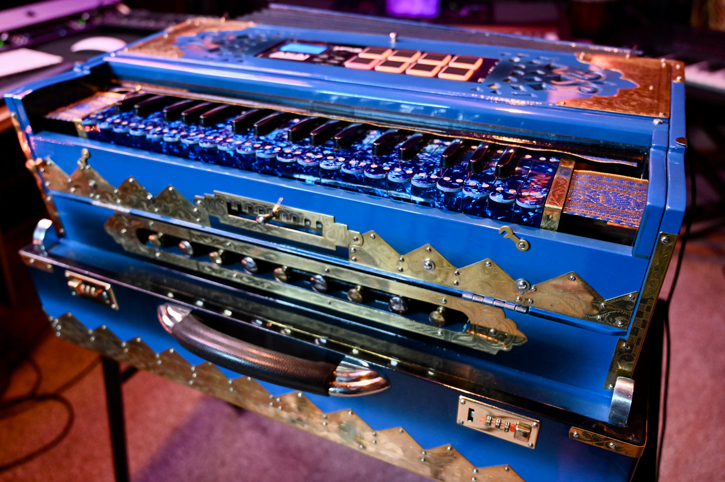 Ocean Blue 3X 9-Reed Harmonium – Custom Handmade by Jamal Studio
