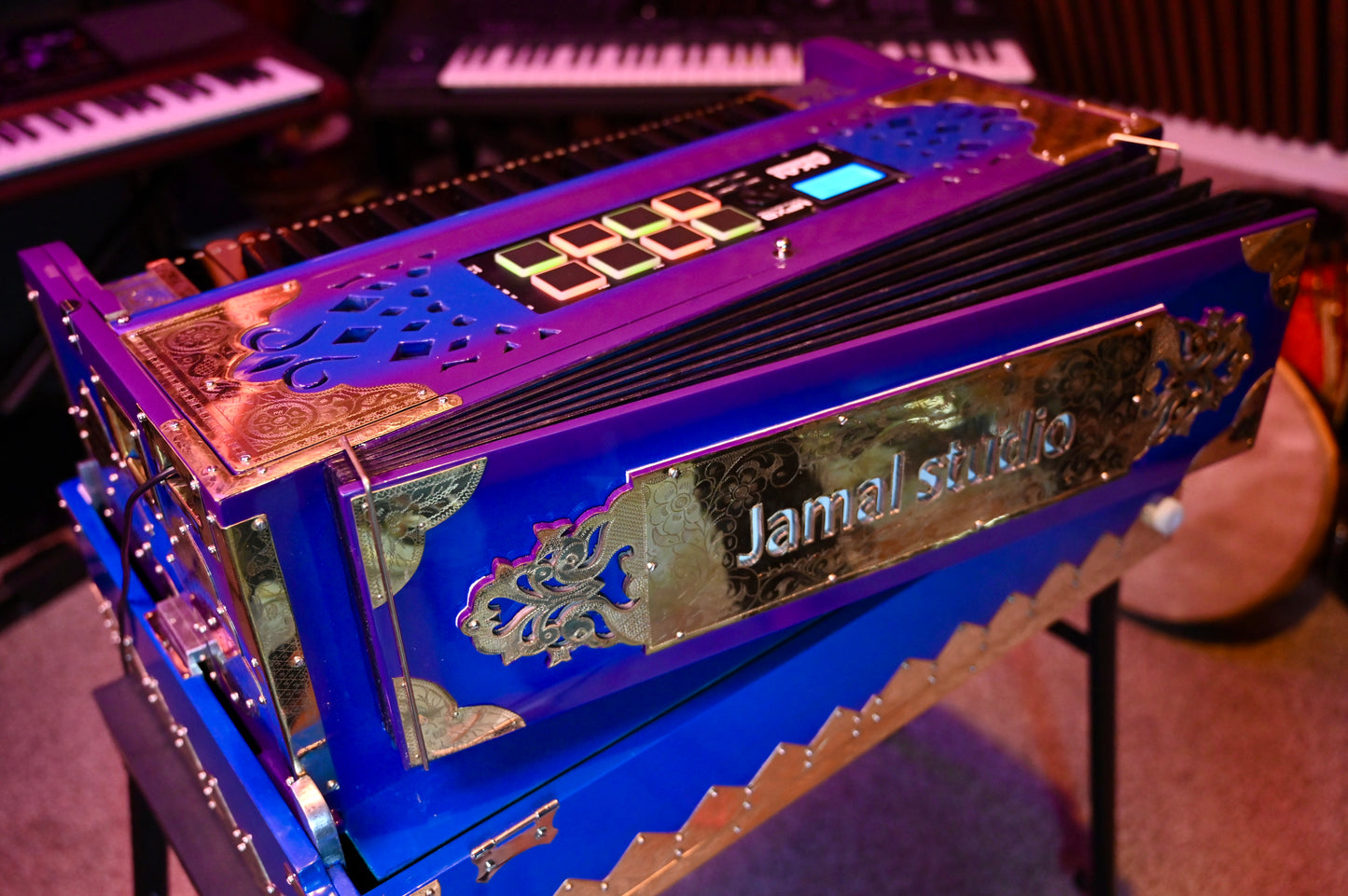 Purple Blue 3X 9-Reed Harmonium – Custom Handmade by Jamal Studio