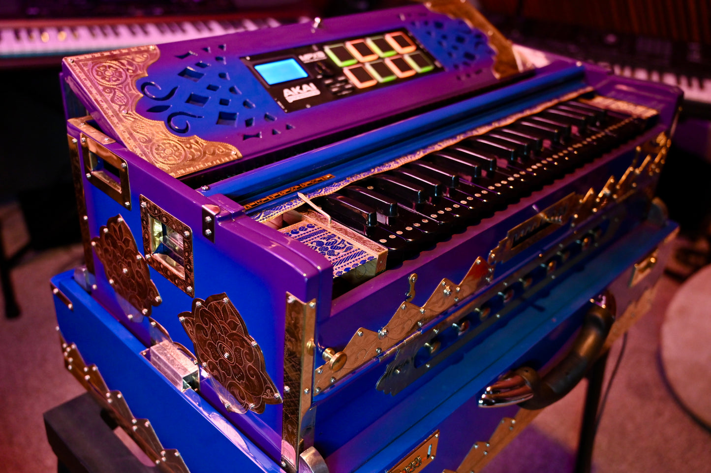 Purple Blue 3X 9-Reed Harmonium – Custom Handmade by Jamal Studio