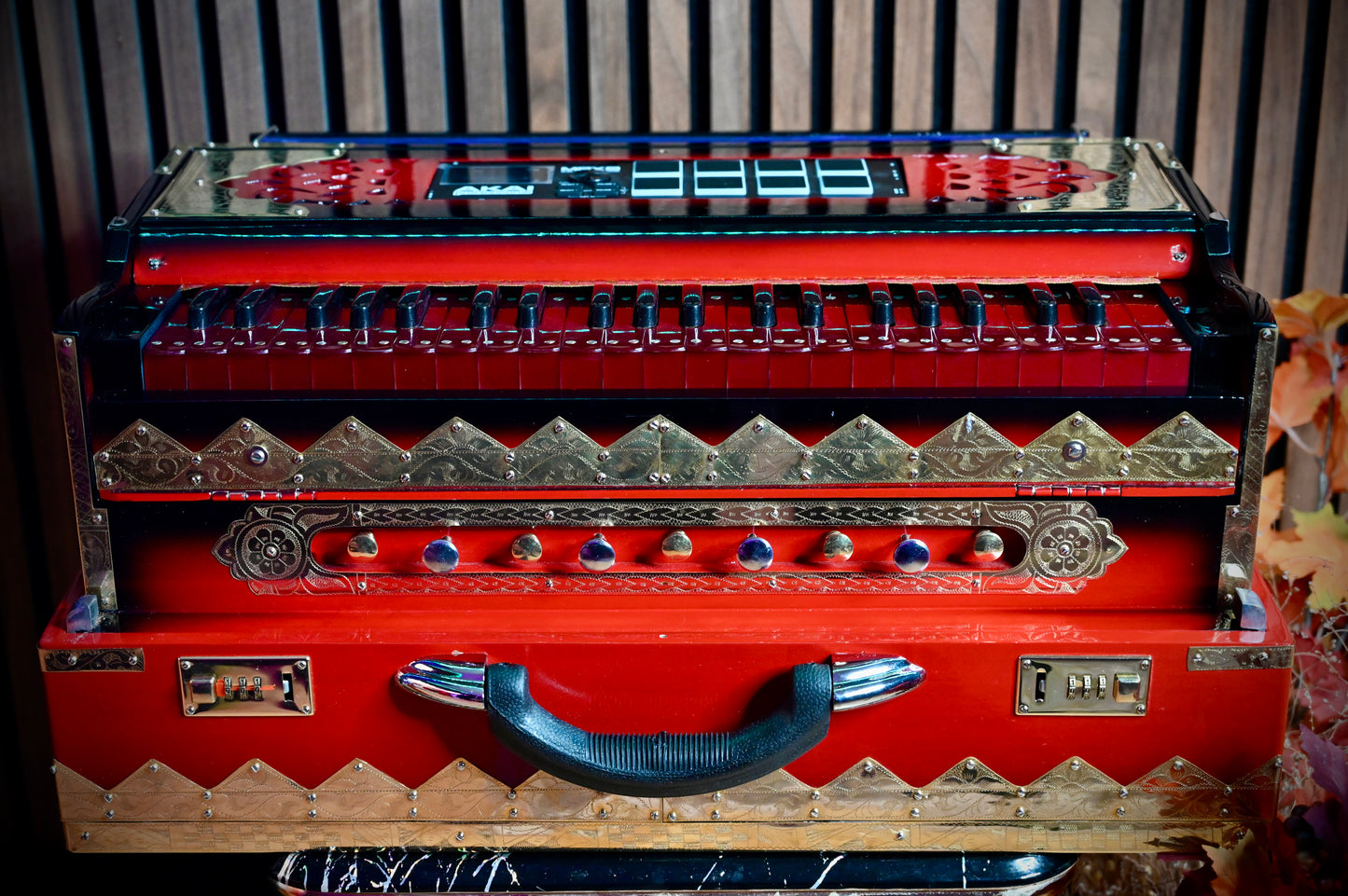 Dark Red 2X Harmonium with Built-In Sampler — 550 Wave Taals Edition | Handcrafted by Jamal Music Store
