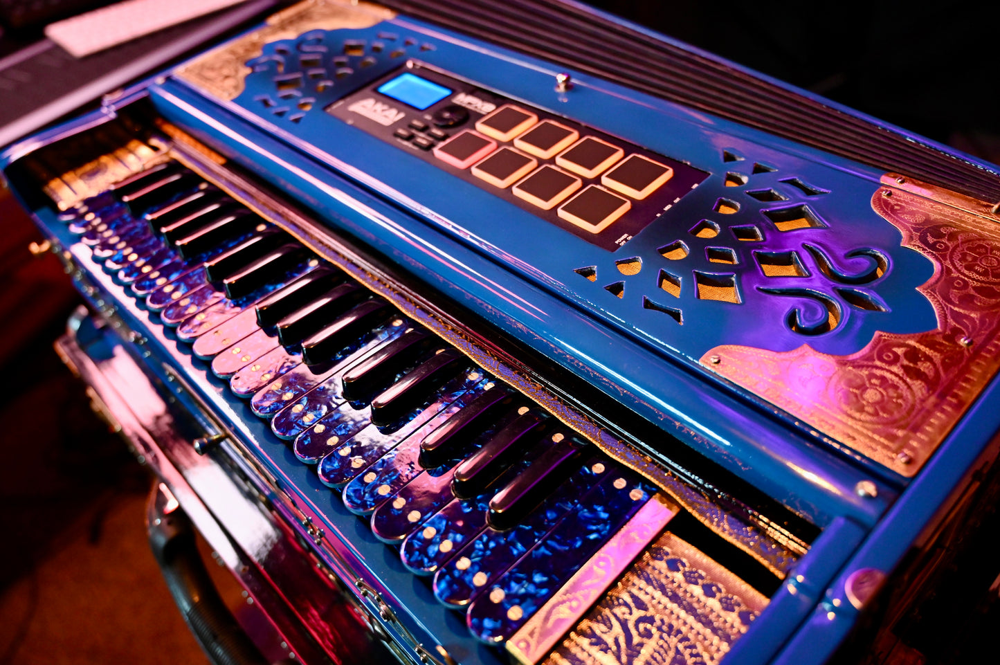 Ocean Blue 3X 9-Reed Harmonium – Custom Handmade by Jamal Studio