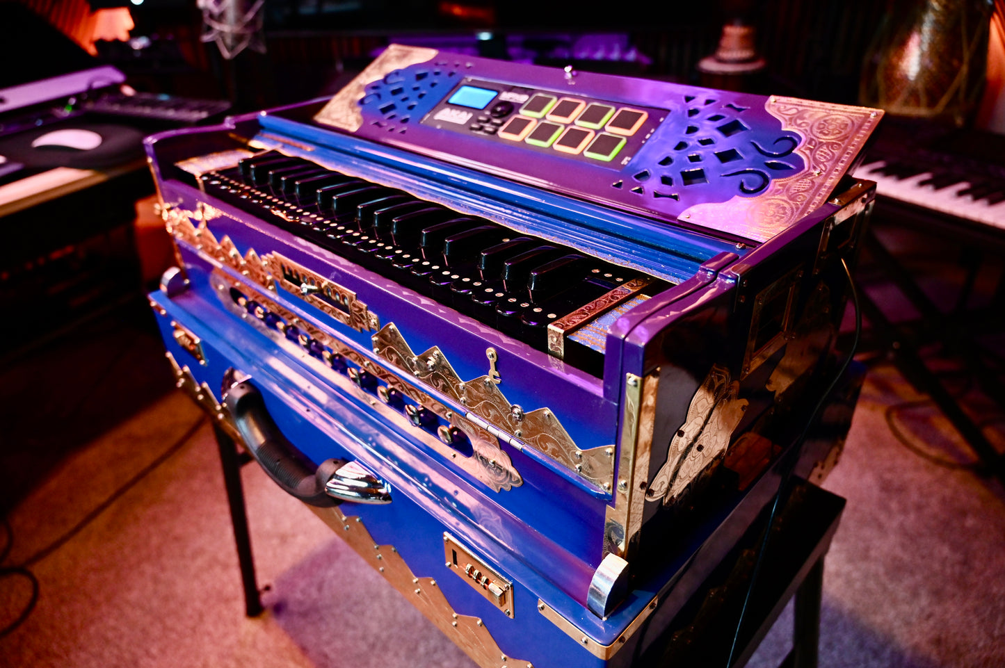 Purple Blue 3X 9-Reed Harmonium – Custom Handmade by Jamal Studio
