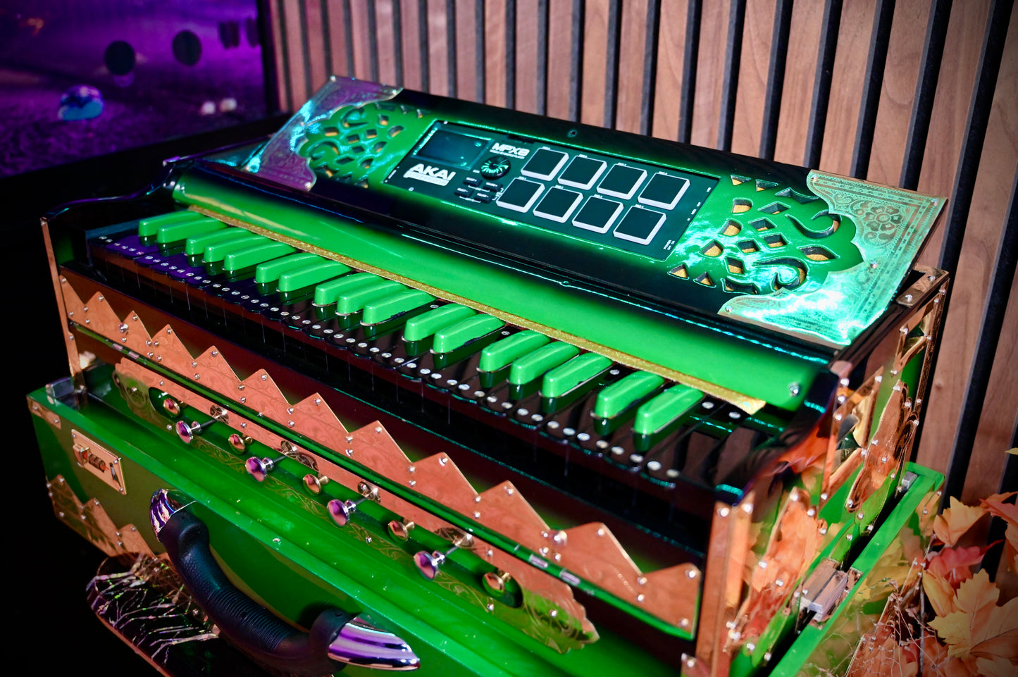 Dark Green 2X Harmonium with Built-In Sampler — 550 Wave Taals Edition | Handcrafted by Jamal Music Store