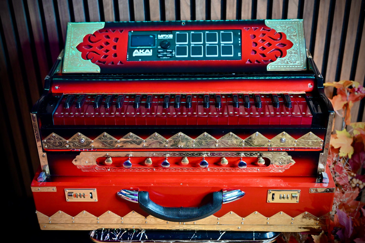 Dark Red 2X Harmonium with Built-In Sampler — 550 Wave Taals Edition | Handcrafted by Jamal Music Store