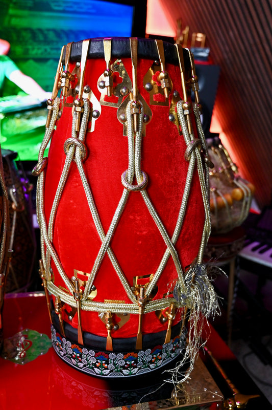 Handcrafted Dholak Dark Red