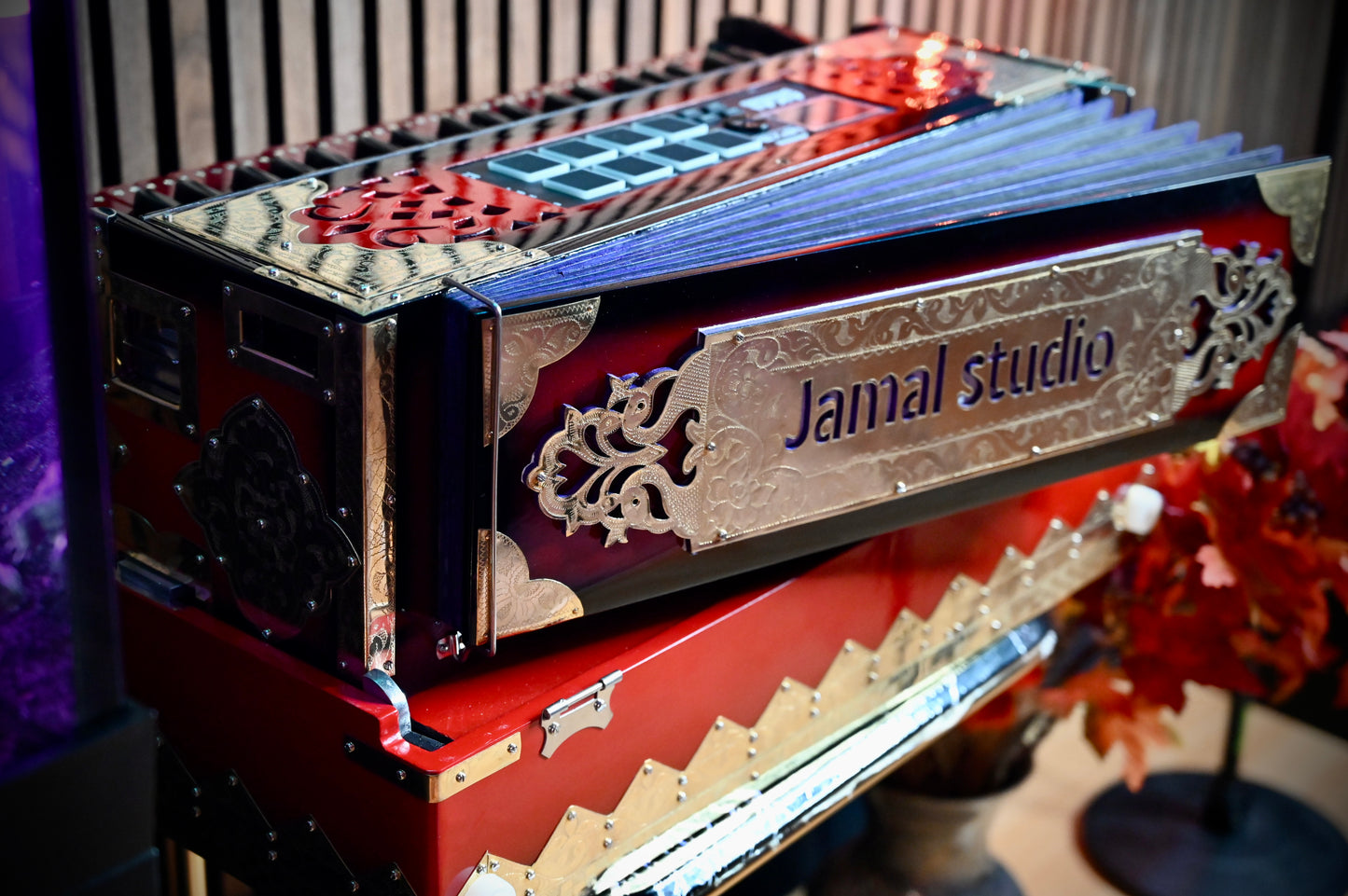 Dark Red 2X Harmonium with Built-In Sampler — 550 Wave Taals Edition | Handcrafted by Jamal Music Store