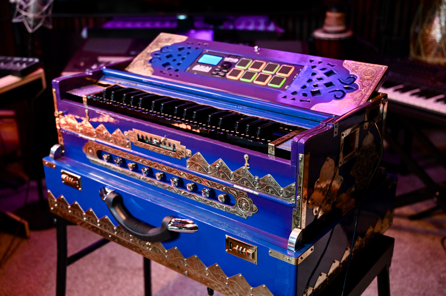 Purple Blue 3X 9-Reed Harmonium – Custom Handmade by Jamal Studio
