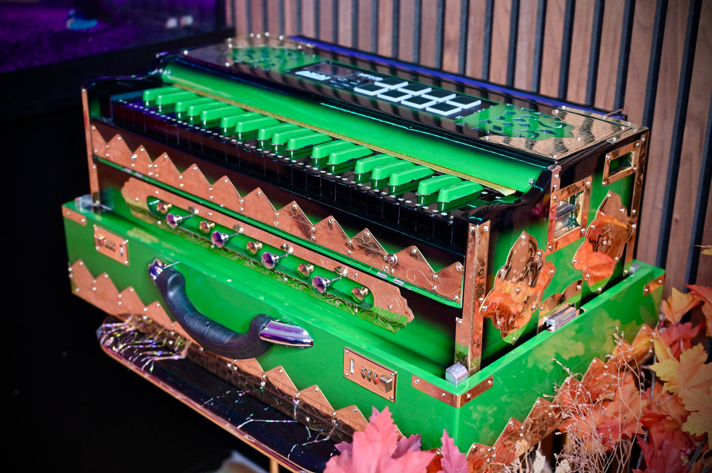 Dark Green 2X Harmonium with Built-In Sampler — 550 Wave Taals Edition | Handcrafted by Jamal Music Store