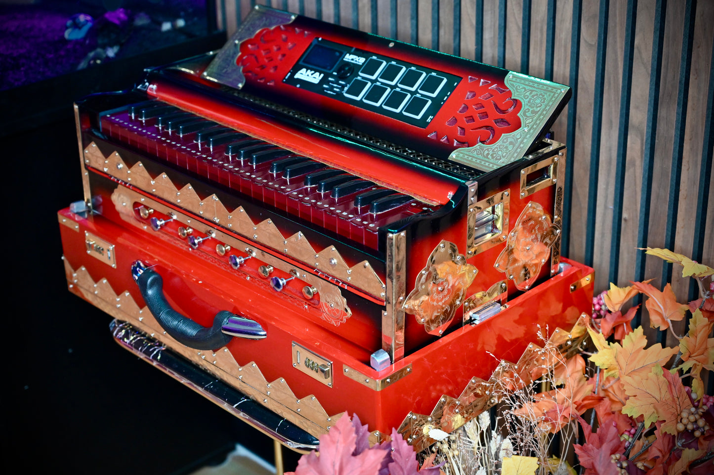 Dark Red 2X Harmonium with Built-In Sampler — 550 Wave Taals Edition | Handcrafted by Jamal Music Store