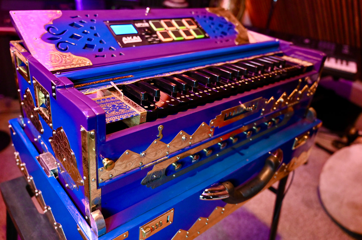 Purple Blue 3X 9-Reed Harmonium – Custom Handmade by Jamal Studio