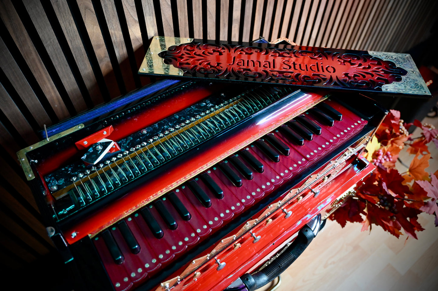 Dark Red 2-Line Handcrafted Harmonium – Jamal Music Store Qawwali Edition