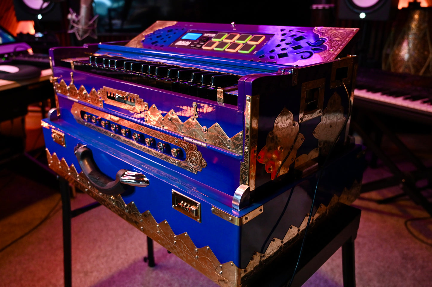 Purple Blue 3X 9-Reed Harmonium – Custom Handmade by Jamal Studio