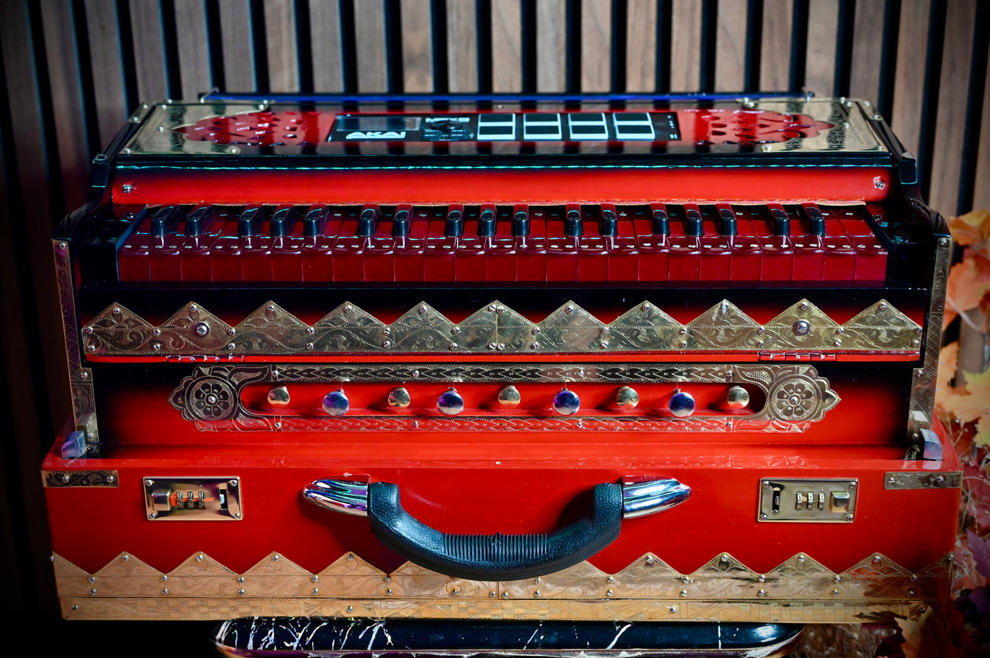 Dark Red 2X Harmonium with Built-In Sampler — 550 Wave Taals Edition | Handcrafted by Jamal Music Store