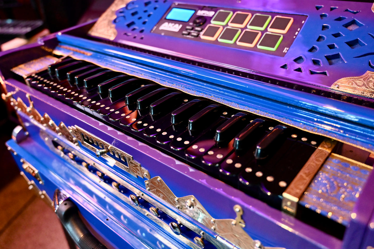 Purple Blue 3X 9-Reed Harmonium – Custom Handmade by Jamal Studio