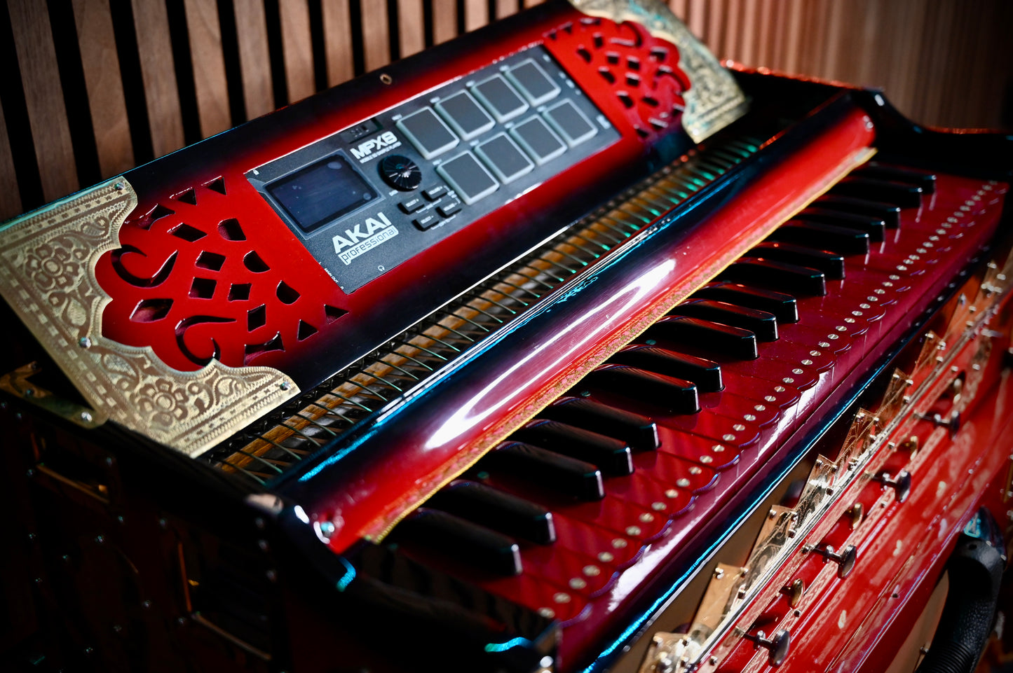 Dark Red 2X Harmonium with Built-In Sampler — 550 Wave Taals Edition | Handcrafted by Jamal Music Store