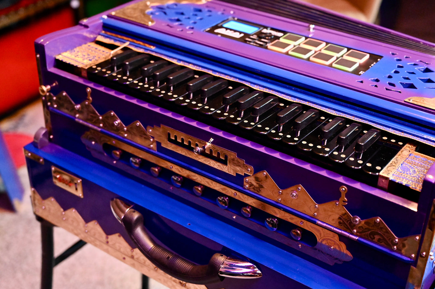 Purple Blue 3X 9-Reed Harmonium – Custom Handmade by Jamal Studio