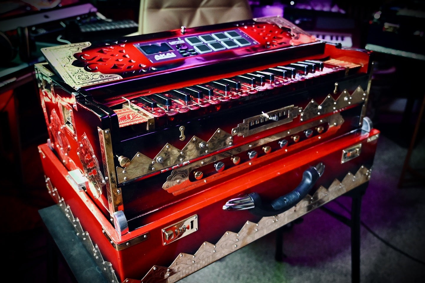 Dark Red Harmonium 3X Scale Changer 9 Reed