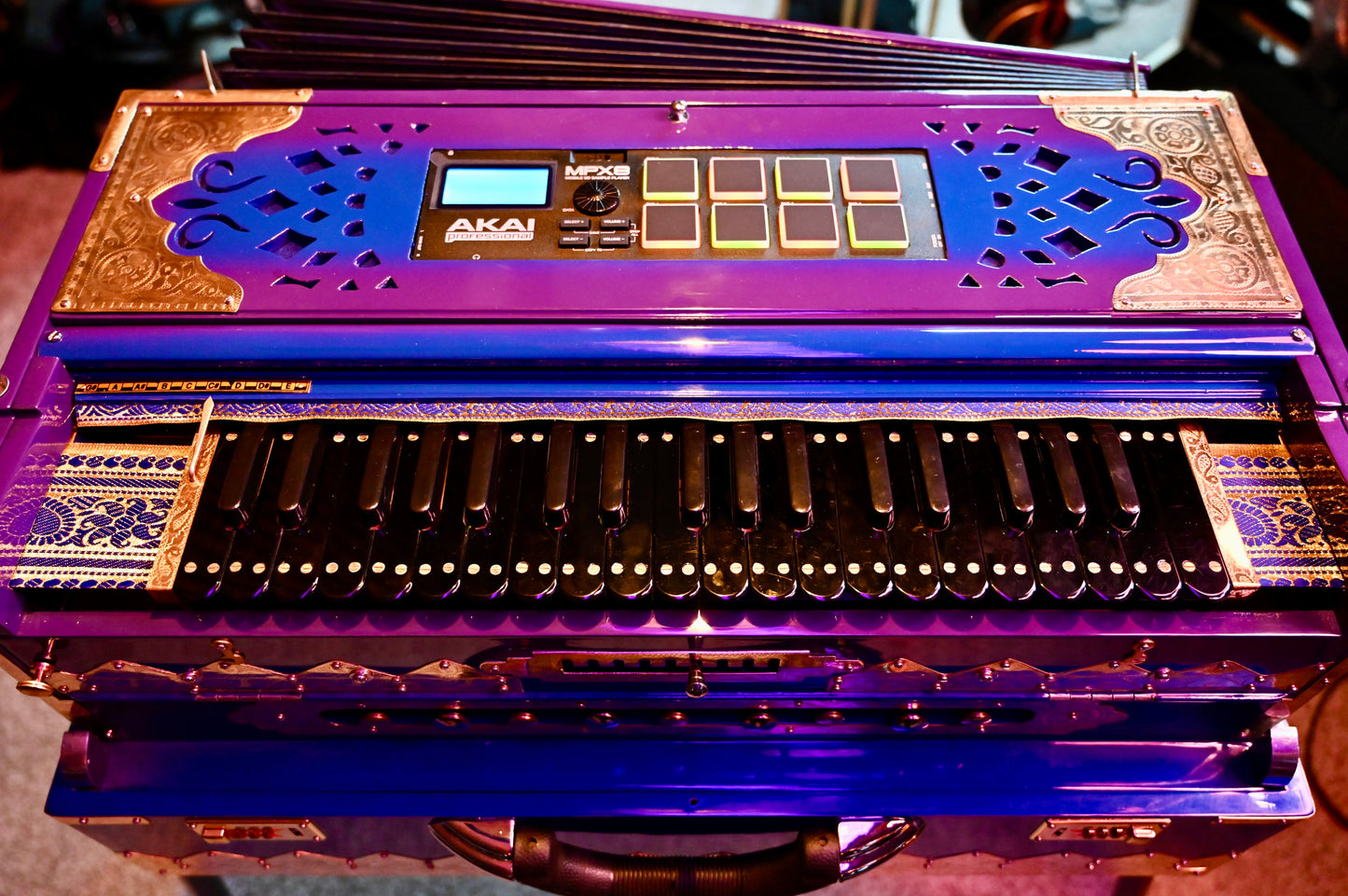 Purple Blue 3X 9-Reed Harmonium – Custom Handmade by Jamal Studio