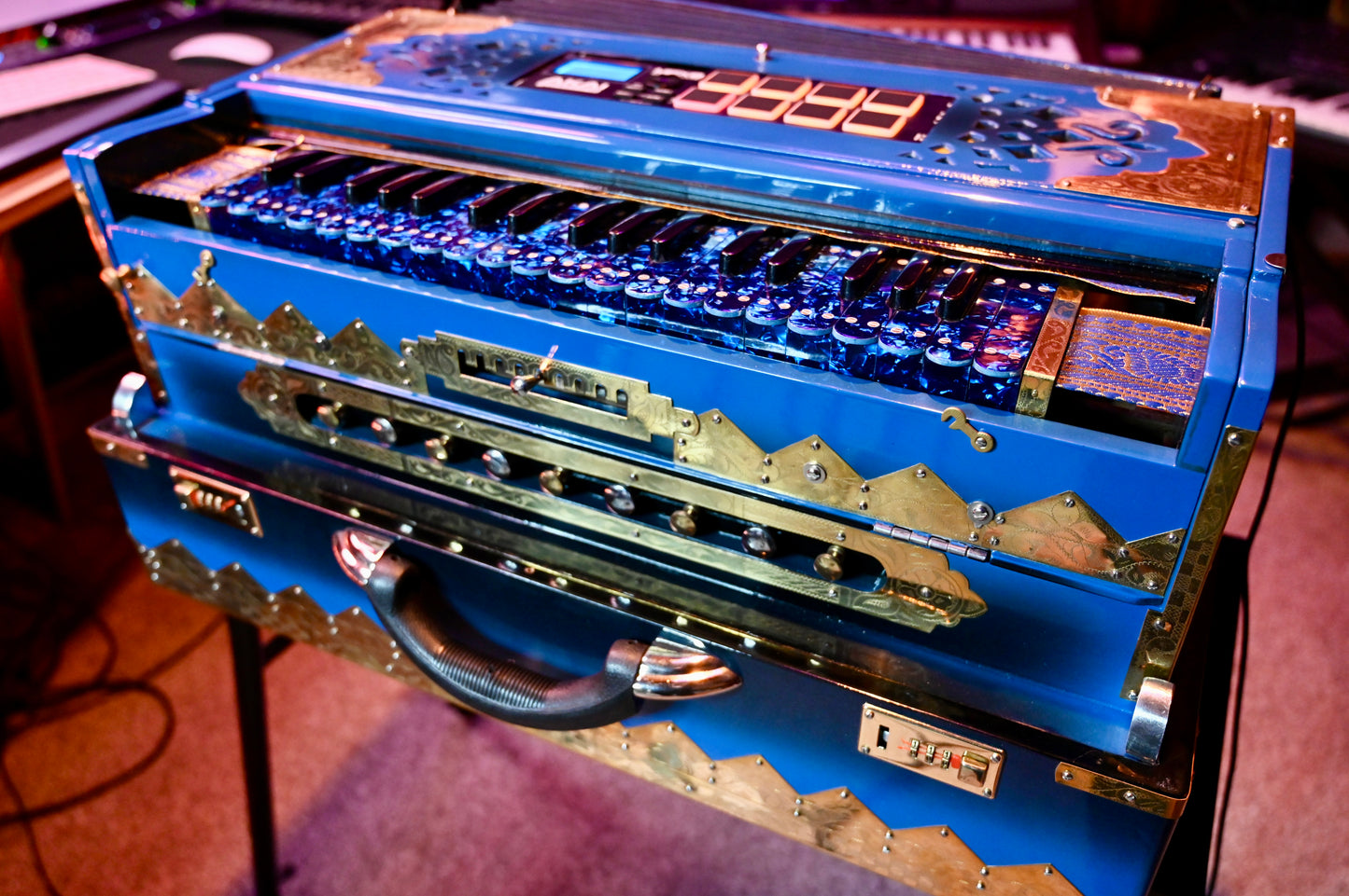 Ocean Blue 3X 9-Reed Harmonium – Custom Handmade by Jamal Studio