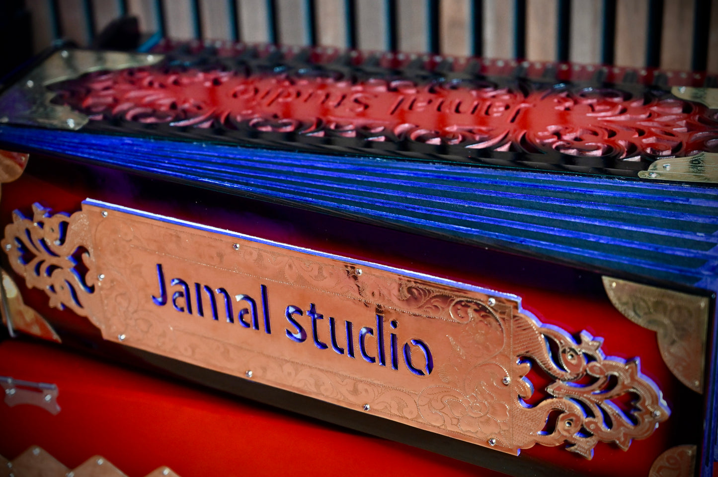 Dark Red 2-Line Handcrafted Harmonium – Jamal Music Store Qawwali Edition