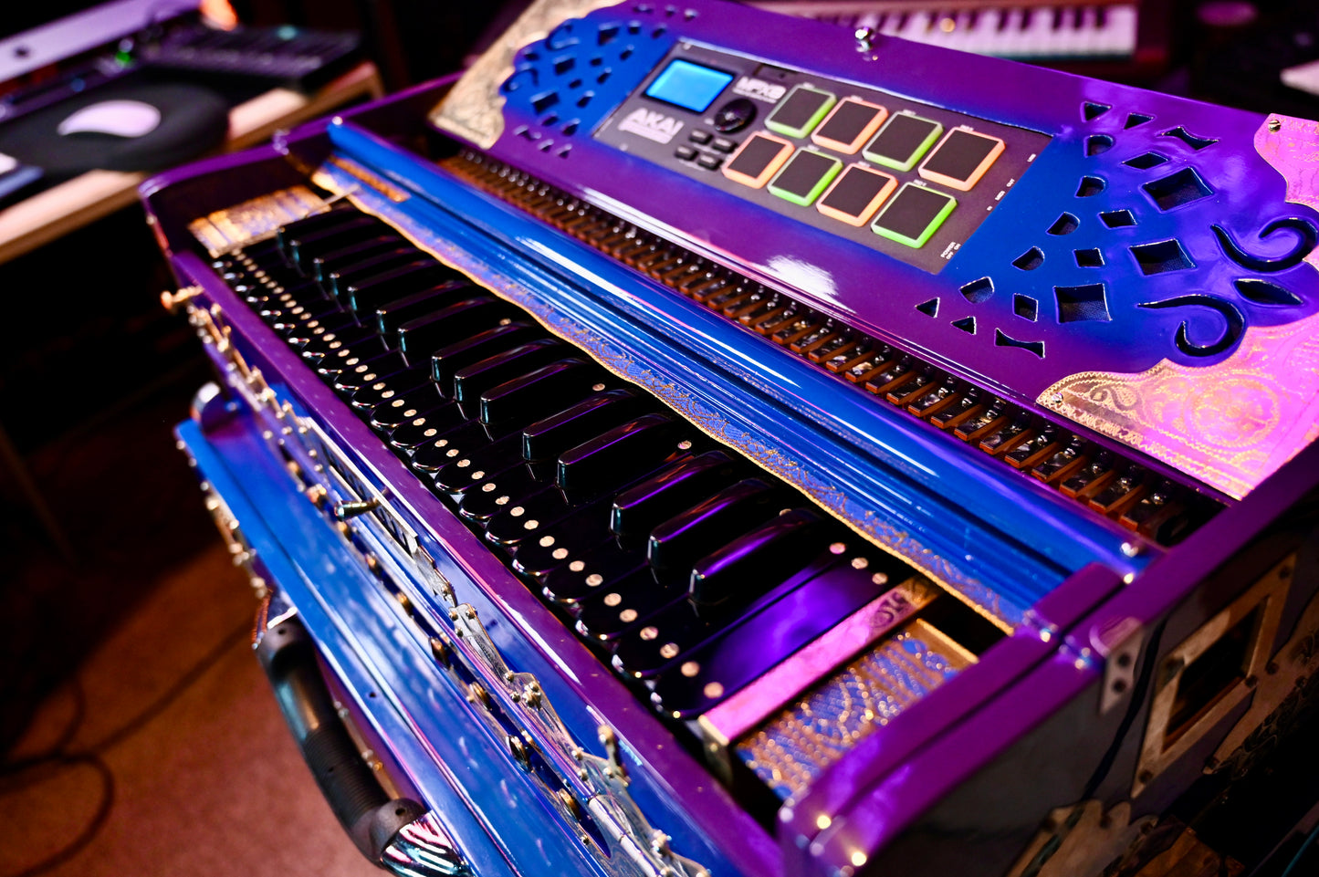 Purple Blue 3X 9-Reed Harmonium – Custom Handmade by Jamal Studio