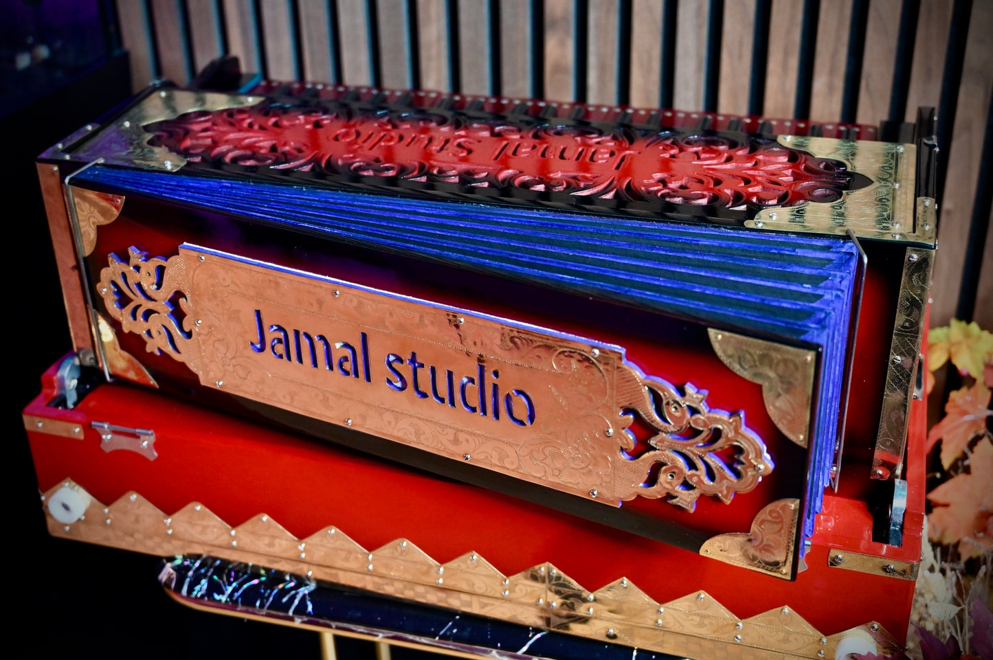 Dark Red 2-Line Handcrafted Harmonium – Jamal Music Store Qawwali Edition