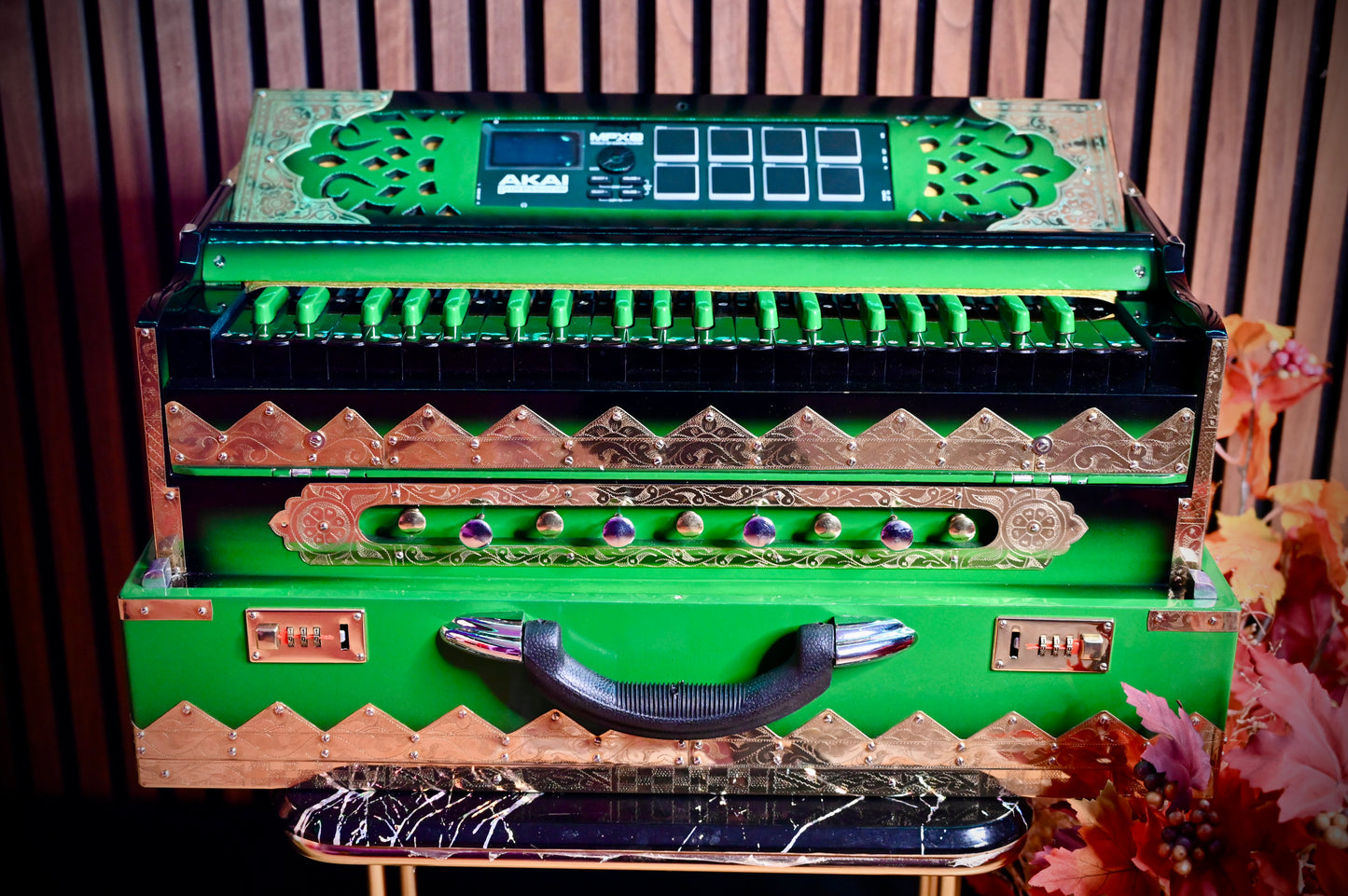 Dark Green 2X Harmonium with Built-In Sampler — 550 Wave Taals Edition | Handcrafted by Jamal Music Store