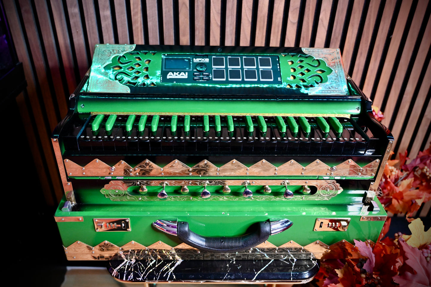 Dark Green 2X Harmonium with Built-In Sampler — 550 Wave Taals Edition | Handcrafted by Jamal Music Store