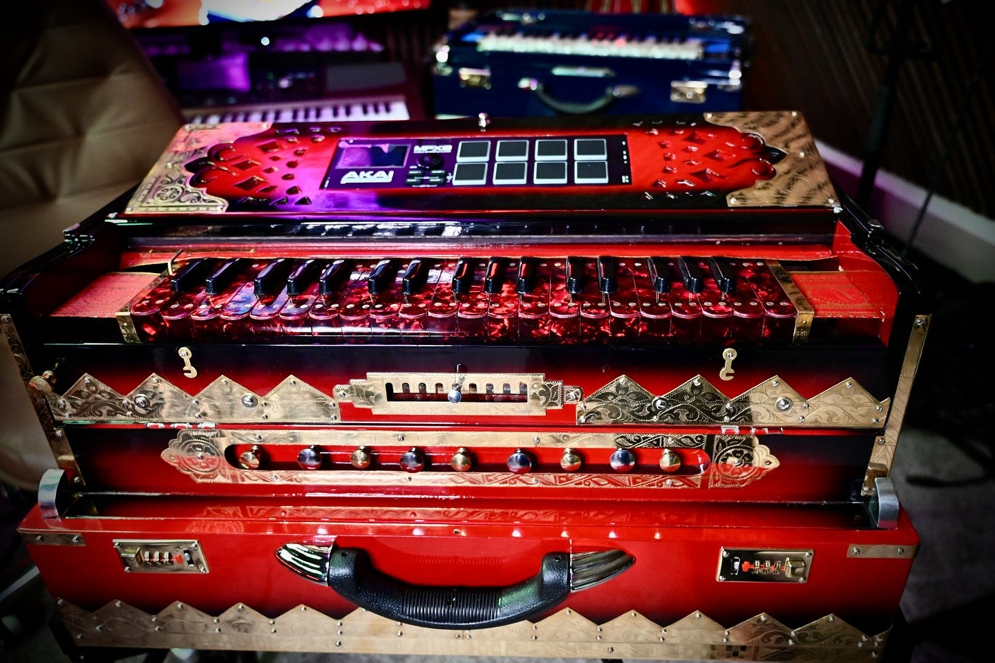 Dark Red Harmonium 3X Scale Changer 9 Reed